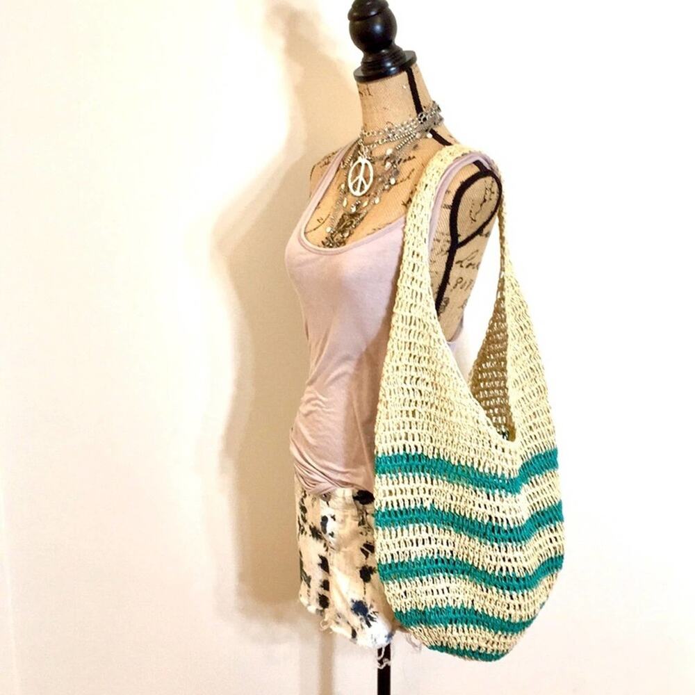 BOHO Natural fiber jute handbag beach please EUC